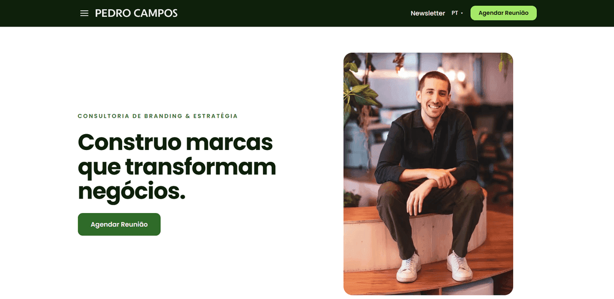 Website hero of Pedro Campos, branding consultancy